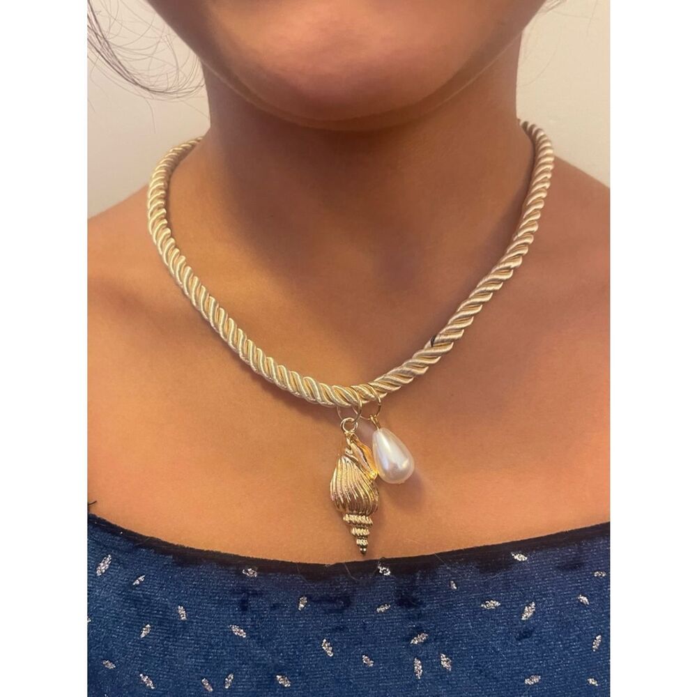 Gold Rope Chain Necklace with Shell and Pearl Charms - by Mayamar